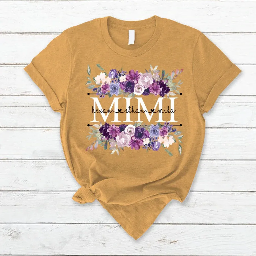 Personalized Mimi Purple Plum Flower And Grandkids T Shirt