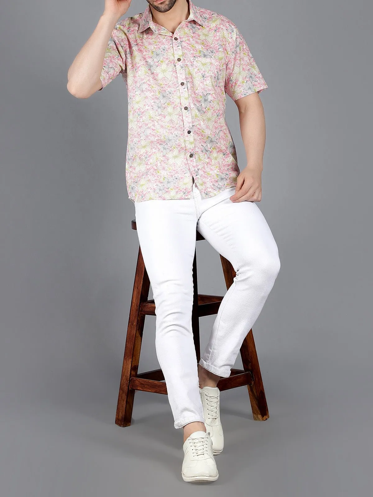 Procyon Printed Half Sleeve Shirt White