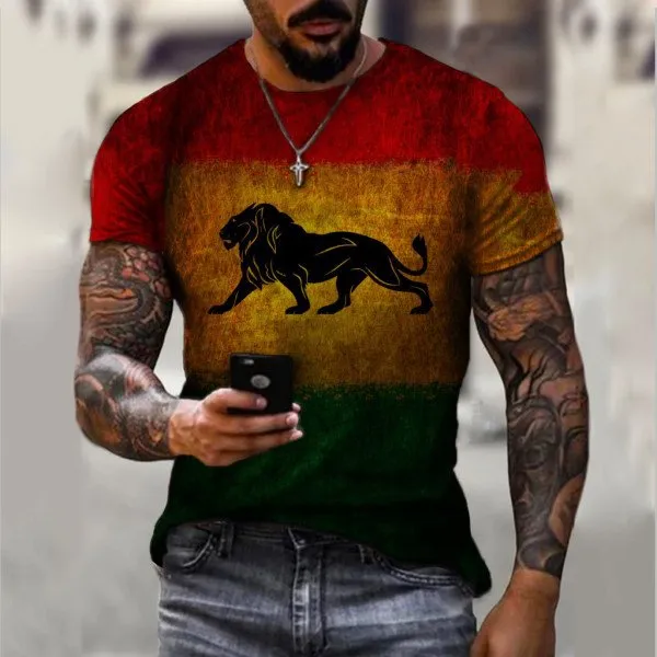 Retro Lion Print Short Sleeve T-Shirt