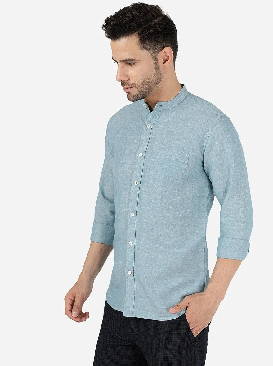 Sage Green Solid Slim Fit Casual Shirt | JadeBlue