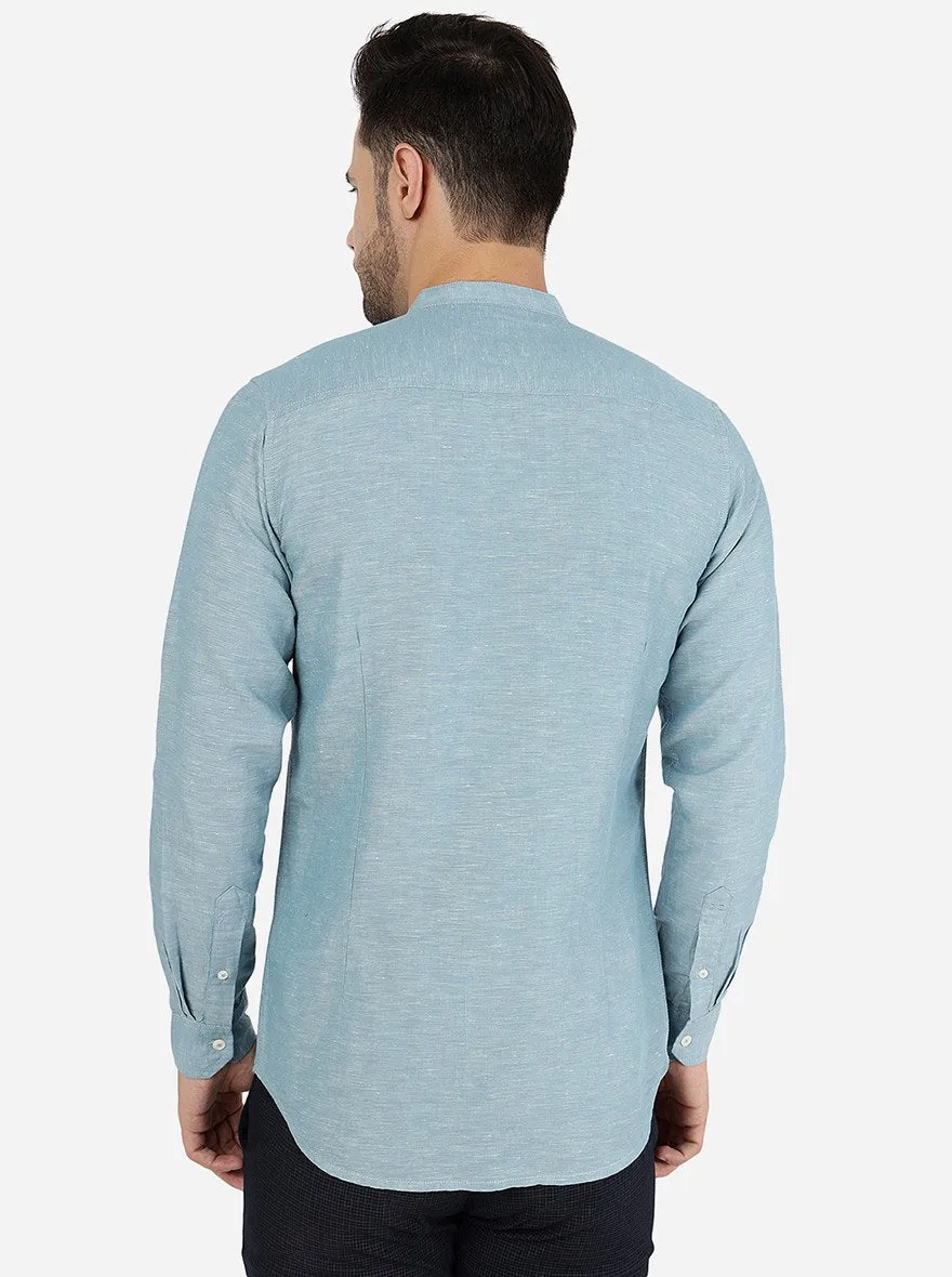 Sage Green Solid Slim Fit Casual Shirt | JadeBlue