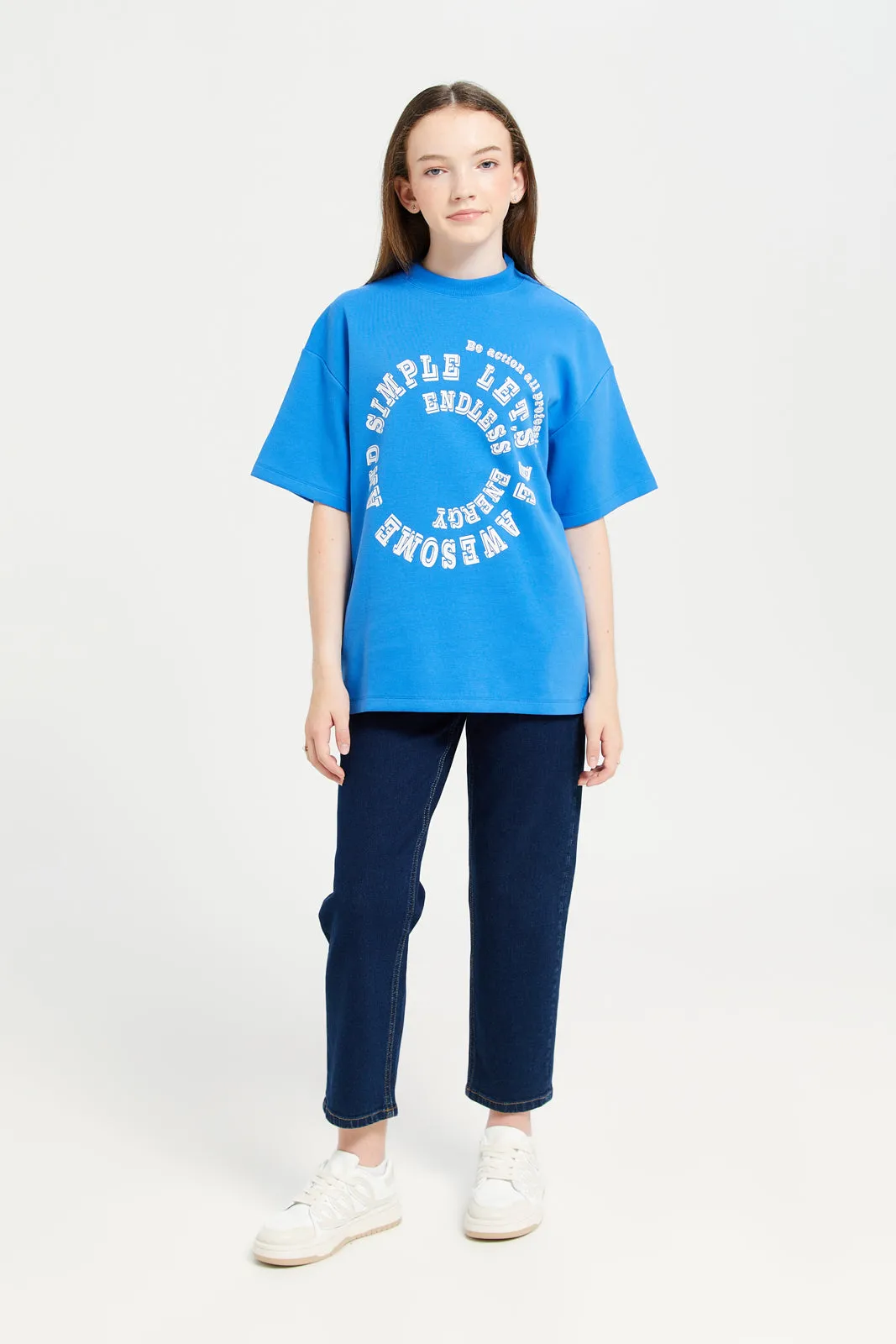 Senior Girls Blue Oversized Interlock Top