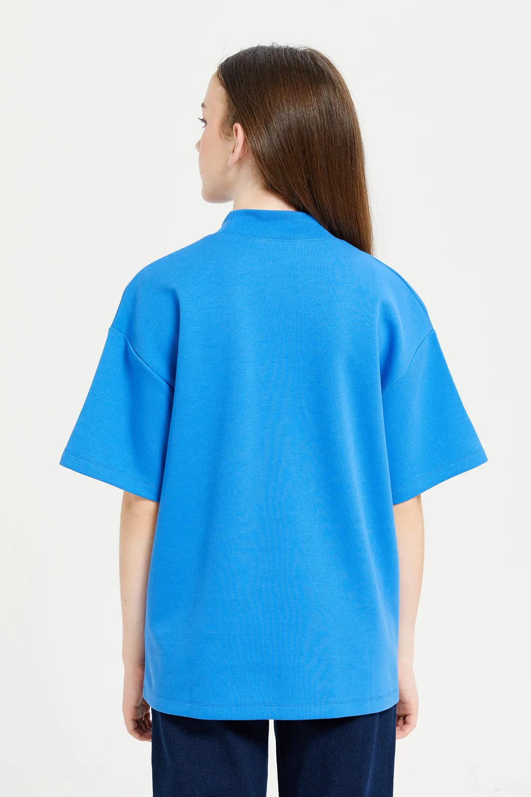 Senior Girls Blue Oversized Interlock Top