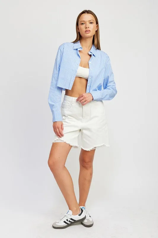 STRIPED CROPPED SHIRT WITH CUT EDGE