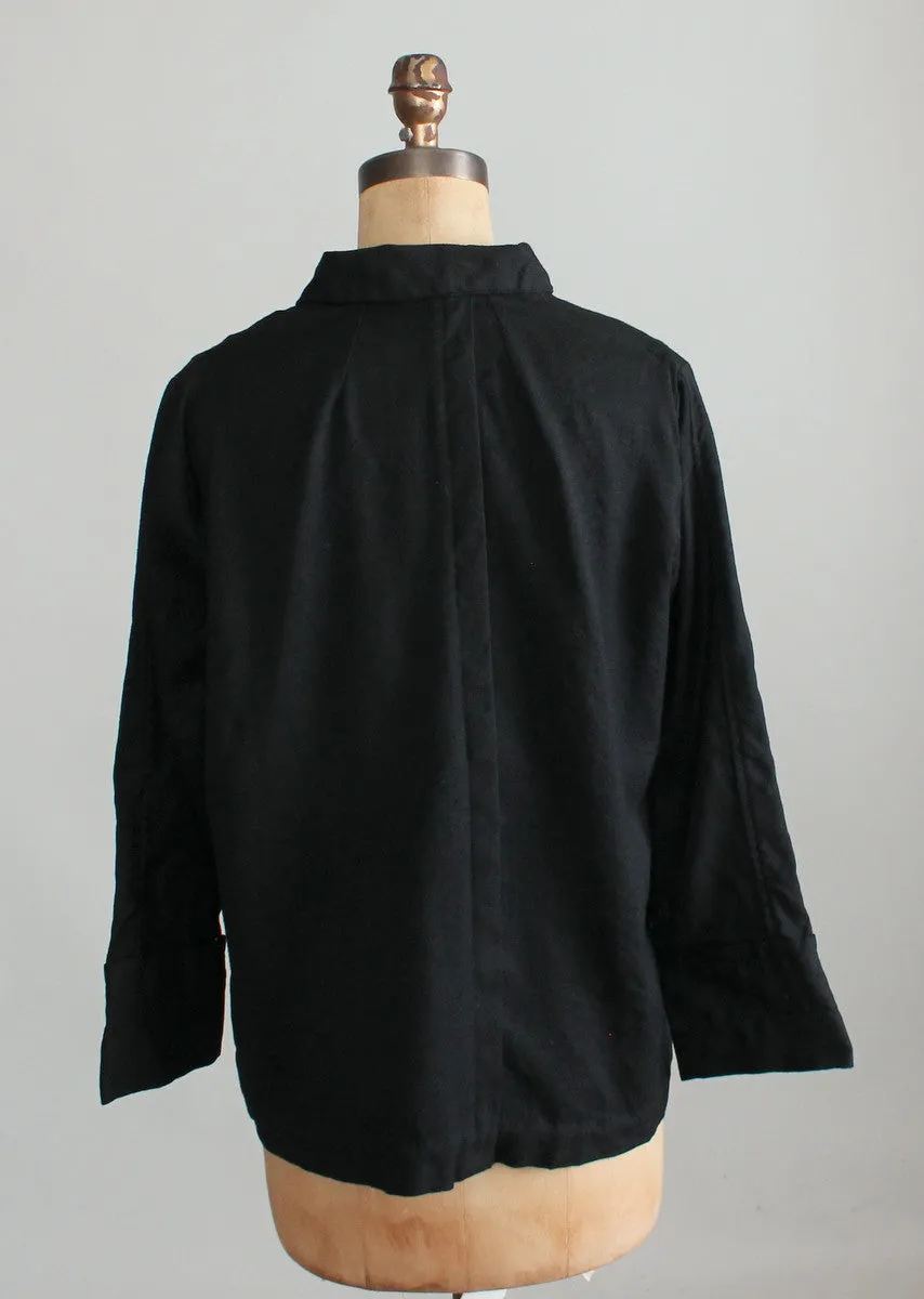 Vintage 1930s Black Wool Workwear Chore Jacket