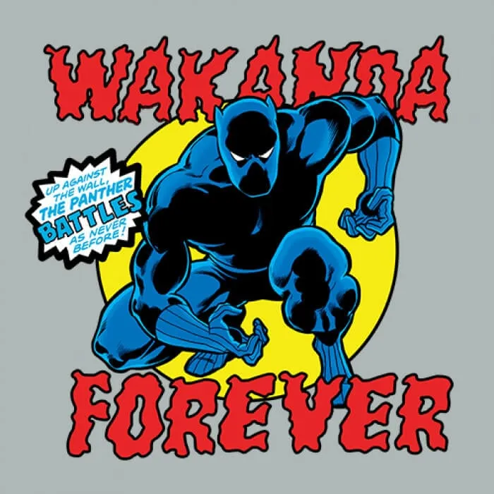 Wakanda Forever: Retro Comic - Marvel Official Grey T-shirt