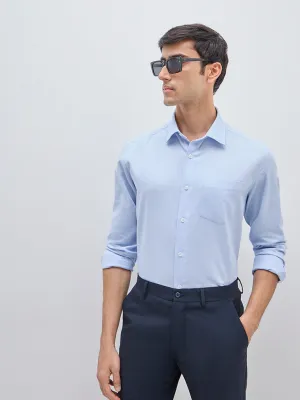 WES Formals Light Blue Self Relaxed-Fit Cotton Shirt