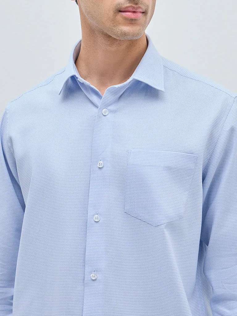 WES Formals Light Blue Self Relaxed-Fit Cotton Shirt