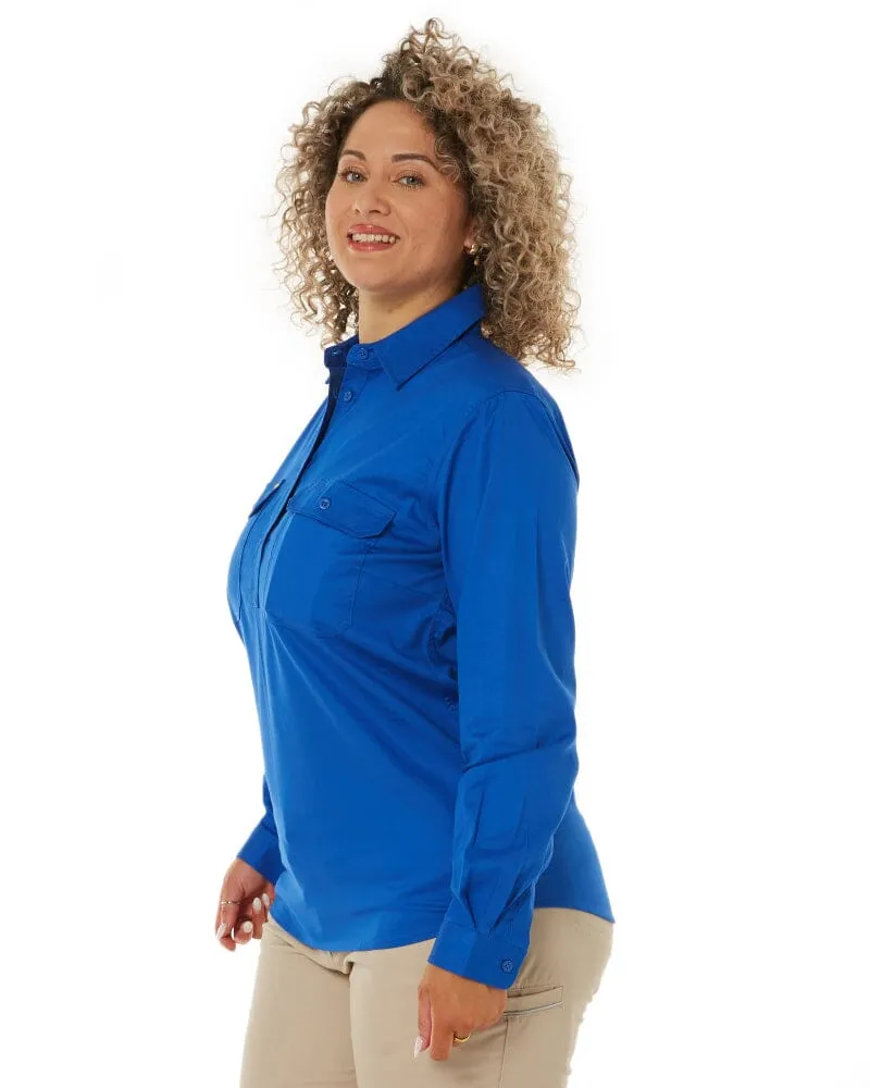 Womens Closed Front Lightweight LS Drill Shirt - Royal