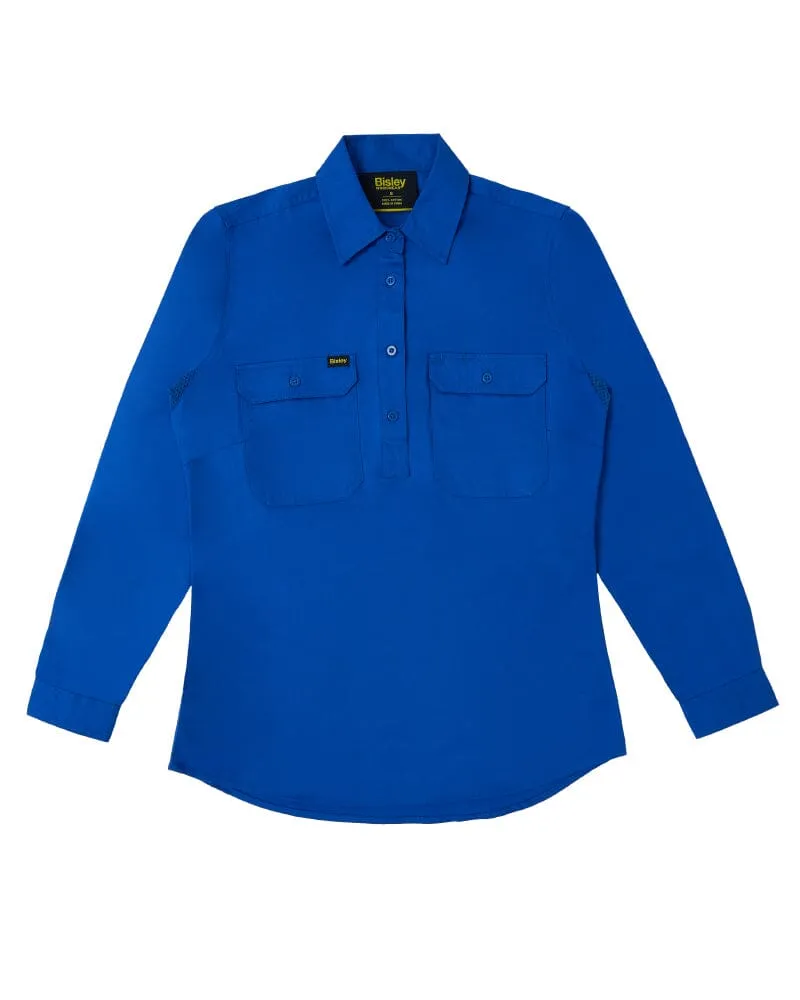 Womens Closed Front Lightweight LS Drill Shirt - Royal