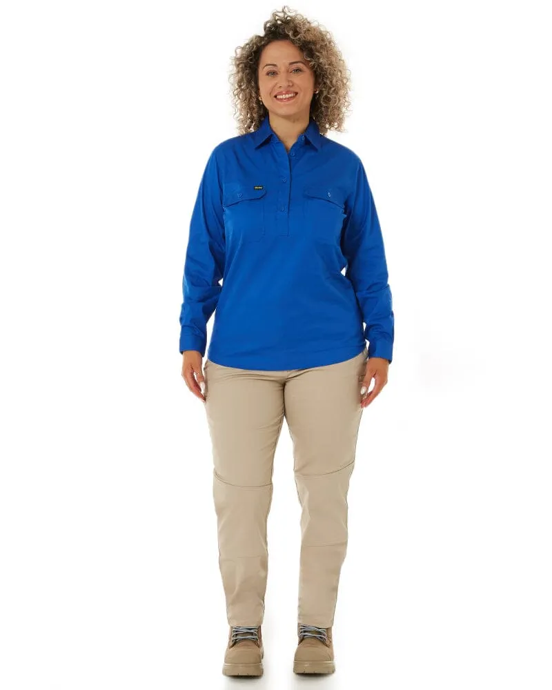 Womens Closed Front Lightweight LS Drill Shirt - Royal