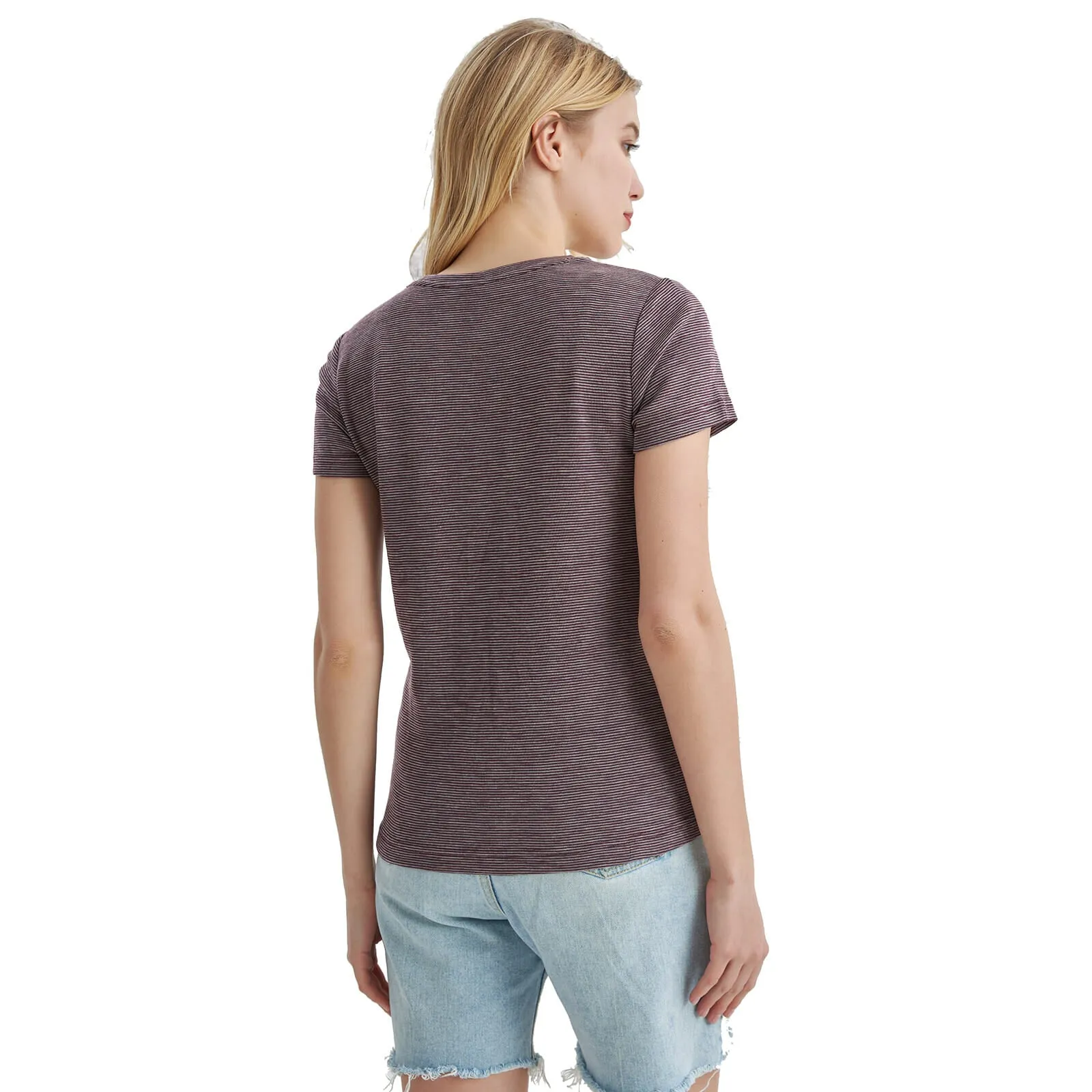 Women's Merino 200g Short Sleeve T-Shirt Fig Gray Stripes