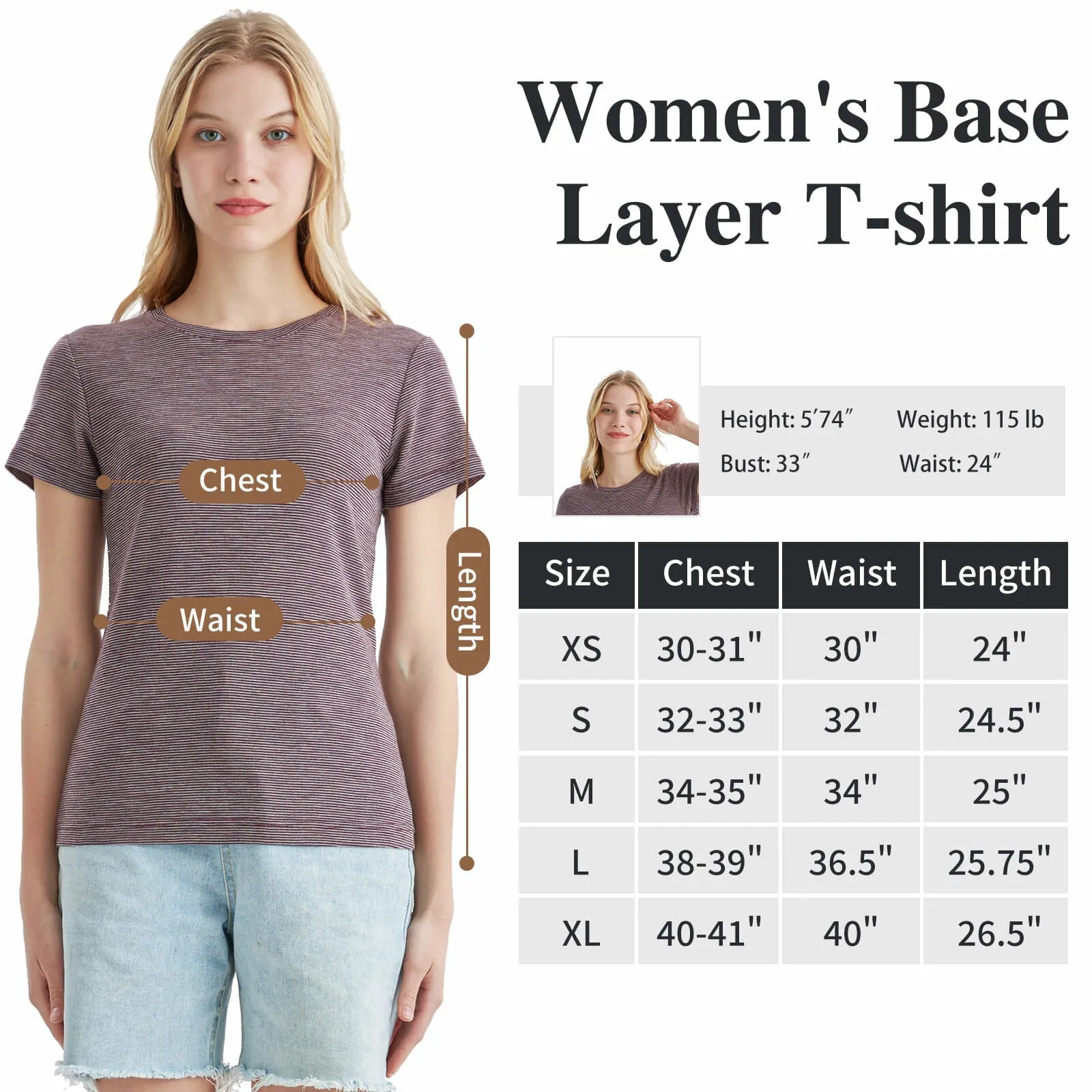 Women's Merino 200g Short Sleeve T-Shirt Fig Gray Stripes